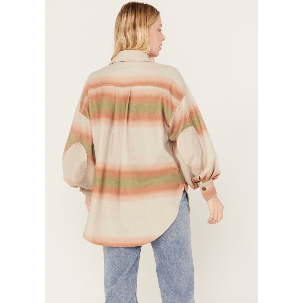 Free People We The Free Ruby Jacket Sunset Ombre Stripe Fleece Shacket Medium - Picture 2 of 7